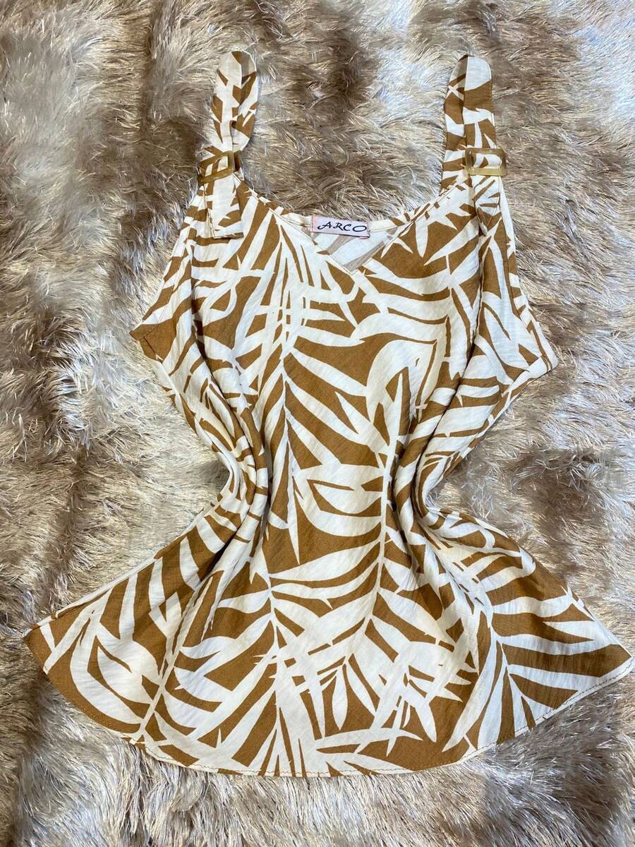 Rainbow Strappy Tank Top With Button, Thick Straps, Plain Viscose Blouse, Dune Print, Sizes M, G, GG (36-42), Summer, Women's, Casual, Elegant And Comfortable - 160-棕色 - 查看 1