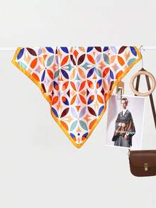 1pc New Fashion Rainbow Clover Print Women Scarf, Luxurious Lightweight Minimalist Warm Scarf, Suitable For Travel And Beach Use - Multicolor - View 1