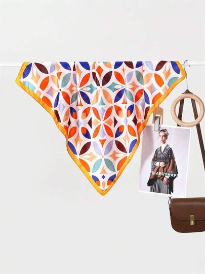 1pc New Fashion Rainbow Clover Print Women Scarf, Luxurious Lightweight Minimalist Warm Scarf, Suitable For Travel And Beach Use