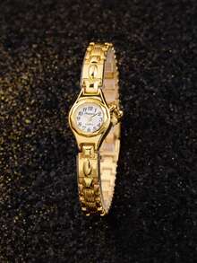 1件优雅简约女士腕表，奢华品牌银色小巧可爱石英腕表，母亲节礼物 - 金色 - 查看 4