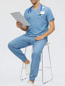 Men's Short Sleeve Nurse/Doctor/Vet Uniforms Set - Baby Blue - View 3