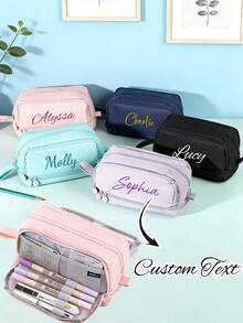 Customizable Stationery Pouch, Minimalist Solid Color Pencil Case, Fashion Stationery Storage Bag, Can Customize Your Name, School Supplies, Unique, Personalized, Suitable For Daily Life, Back To School And Business Use, Suitable As A Gift For Girlfriend, Boyfriend, Family, Friends, Classmates, Teachers For Valentine's Day, Birthday, Back To School, Teacher's Day, New Year, Ramadan, Etc. - Multicolor - View 3