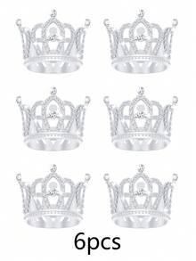 6件套合金迷你皇冠公主发箍，派对用品，派对礼品和装饰品，包含节日皇冠套装，婚礼发饰 - 多色+白鑽 - 查看 6