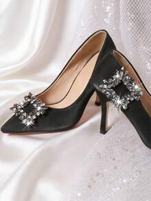 2件套可拆卸DIY鞋饰，时尚金属方形扣环装饰，优雅鞋履装饰，适用于高跟鞋、浅口鞋、办公及商务鞋款，黑色、白色、红色 - 黑色 - 查看 4