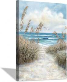 1 Piece Hardy Gallery Seascape Canvas Abstract Wall Art Painting With Frame, Beach Path Leading To The Sea Abstract Coast Print Aesthetics, Suitable For Living Room, Bathroom, Bedroom, Apartment, Resort, Villa, Classroom, Hallway, Studio, Study, Dormitory, Home Office Decoration, Can Be Hung Directly. - 自然風景 - 查看 1