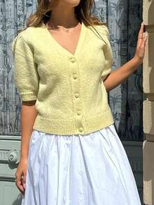 Live To Mo Summer Butter Yellow V-Neck Casual Knit Top, Perfect For Summer Holiday Outfits & Going Out Tops - Yellow - View 5
