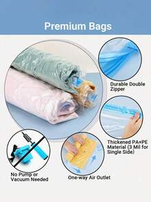Travel Compression Bags, Travel Accessories, Space Saving Bags, No Vacuum Or Pump Needed, Travel Essential Vacuum Storage Bags, Travel And Home Organization Bag Set (Blue), Clothing Storage, Packing Cubes, Travel Storage Bag Set, Packaging Bags, Back To School, School Bag, Travel Essentials, Beach Summer Vacation Travel Organizer - Multicolor - View 4