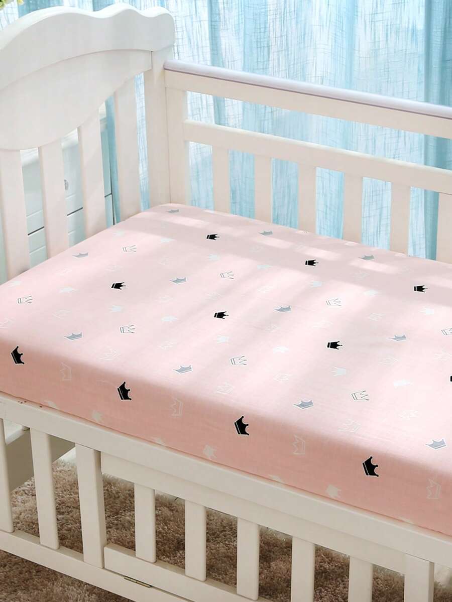 قطعة واحدة من ملاءة سرير الأطفال المصنوعة من قماش الجوخ القطني، خفيفة وناعمة، مادة صديقة للبشرة، مناسبة للأطفال، سهلة الغسيل والغسيل الآلي، تناسب مقاس مرتبة سرير الأطفال 80*40 سم/120*60 سم - وردي - مشاهدة 1