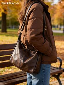 复古斜挎包，新款韩版时尚手提包，大容量单肩包，返校必备，教师节理想礼物，可定制字母图案，可重复使用，教师包，送给教育工作者的理想礼物，伴娘送给妈妈的礼物，复古风包包，复古风女包，日系街头风女包，新款时尚大容量女包，教师节礼物 - 棕色 - 查看 10