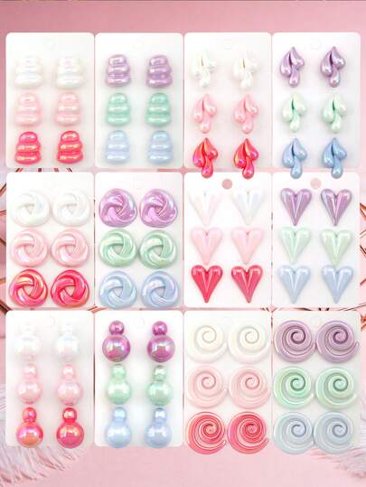 Betykuku 6 Pairs Colorful Heart & Water Drop Shaped Cute Stud Earrings