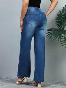 Women's High Waisted Boyfriend Baggy Jeans Straight Leg Casual Denim Pants - 中等水洗藍 - 查看 7