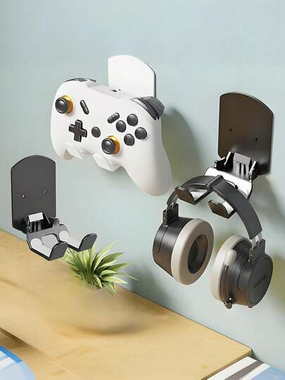 Multifunctional Power Plug Hook, No-Drilling Manual Shaving Kit Hook, Beard Trimmer Storage Stand, Game Controller Stand | Does Not Damage The Wall, Can Hang Headphones, Made Of Abs Material, Not Waterproof, Black And White Color Scheme