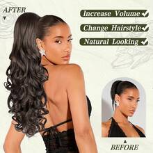 24 Inch Deep Wave Ponytail, High Temperature Fiber Synthetic Clip-In Ponytail Extension, Basic Style - Multicolor - View 5