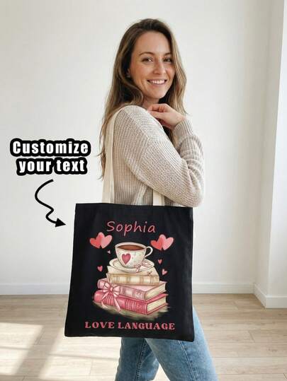 1pc Customized Canvas Bag, Unique Design (Photo, Landscape, Illustration), Foldable, Large Capacity, Lightweight, Stylish, Personalized Tote Bag, Shoulder Bag, Casual Shopping Bag Shop Back To School