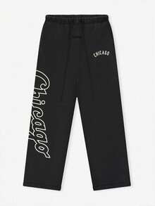 男士抽绳印花休闲裤，舒适透气运动裤 - 黑色 - 查看 3