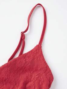 Women's Summer Lace Camisoles Spaghetti Strap Stylish Layered Slit Front V Neck Tank Tops - 紅色 - 查看 8