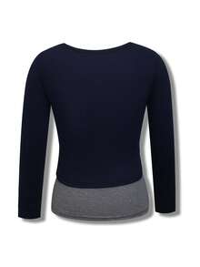 两件套：海军蓝半拉链长袖上衣和修身吊带背心，春季 - 藏蓝色 - 查看 7