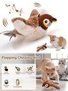 Chew-Resistant Rechargeable Chirping Bird Toy, Pet Interactive Toy, Cat Interactive Bird Toy, Dog Entertaining Toy, Suitable For Cats & Dogs - , Faux Feather Design With Realistic Sound Effects - Multicolor - View 10