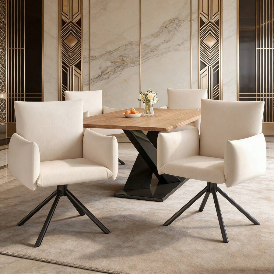 Dining Chairs - Beige + Linen - View 1