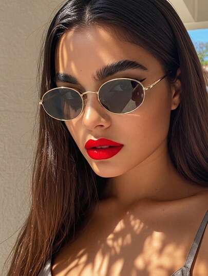 新款椭圆形金属小框复古时尚高端眼镜，百搭配饰，适合户外、街头、度假、派对等场合。