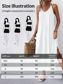 EARO Elegant European & American Style Casual Sleeveless Maxi Dress, Simple Solid Color Knit Tie-Waist Fitted Slim Dress, Comfortable For Daily Wear, Spring/Autumn White Summer - White - View 7