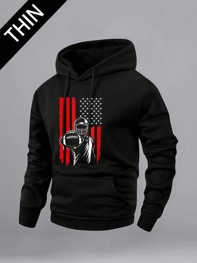 Sudadera ligera y transpirable para hombres, adecuada para todas las estaciones, con capucha con cordón y bolsillo canguro. La sudadera está impresa con un patrón de bandera nacional y la silueta de un jugador de rugby, ideal para animar a tu equipo favorito en el estadio deportivo, salir, ir al trabajo o a la escuela, o relajarse en casa. Maneja fácilmente ocasiones deportivas y casuales, convirtiéndola en un gran regalo para aficionados al rugby, novios o esposos.