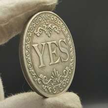 Double-Sided YES/NO Decision-Making Lucky Coin | Antique Silvery-Gray Iron Coin With Ornate Floral Design, Collectible Souvenir Badge, Perfect Gift - Decision Coin - View 1