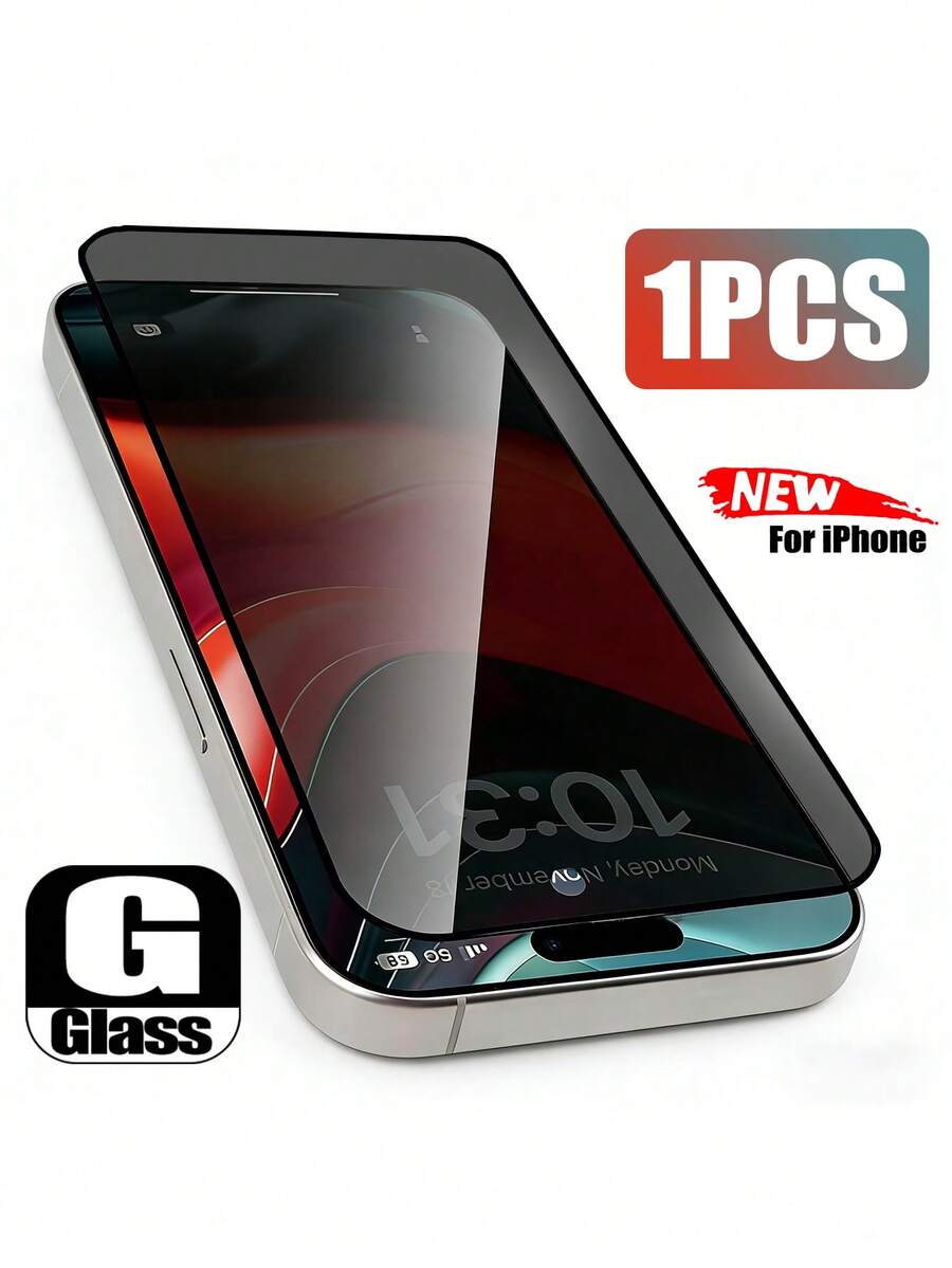 1-Piece Full Screen Anti Peeping Tempered Mobile Phone Film, Compatible With IPhone 11/12/13/14/15/16/17 Series, Anti Drop, Anti-Collision, Anti Scratch, Anti Fingerprint - Black - View 1
