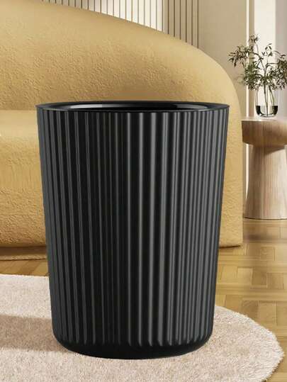 家用条纹垃圾桶，黑白配色，防水防污，便携式，适用于卧室、浴室、厨房等场所，也适用于办公室、卧室、厨房、浴室和客厅，敞口设计，圆柱形，无需电源，可用作垃圾桶或纸巾盒