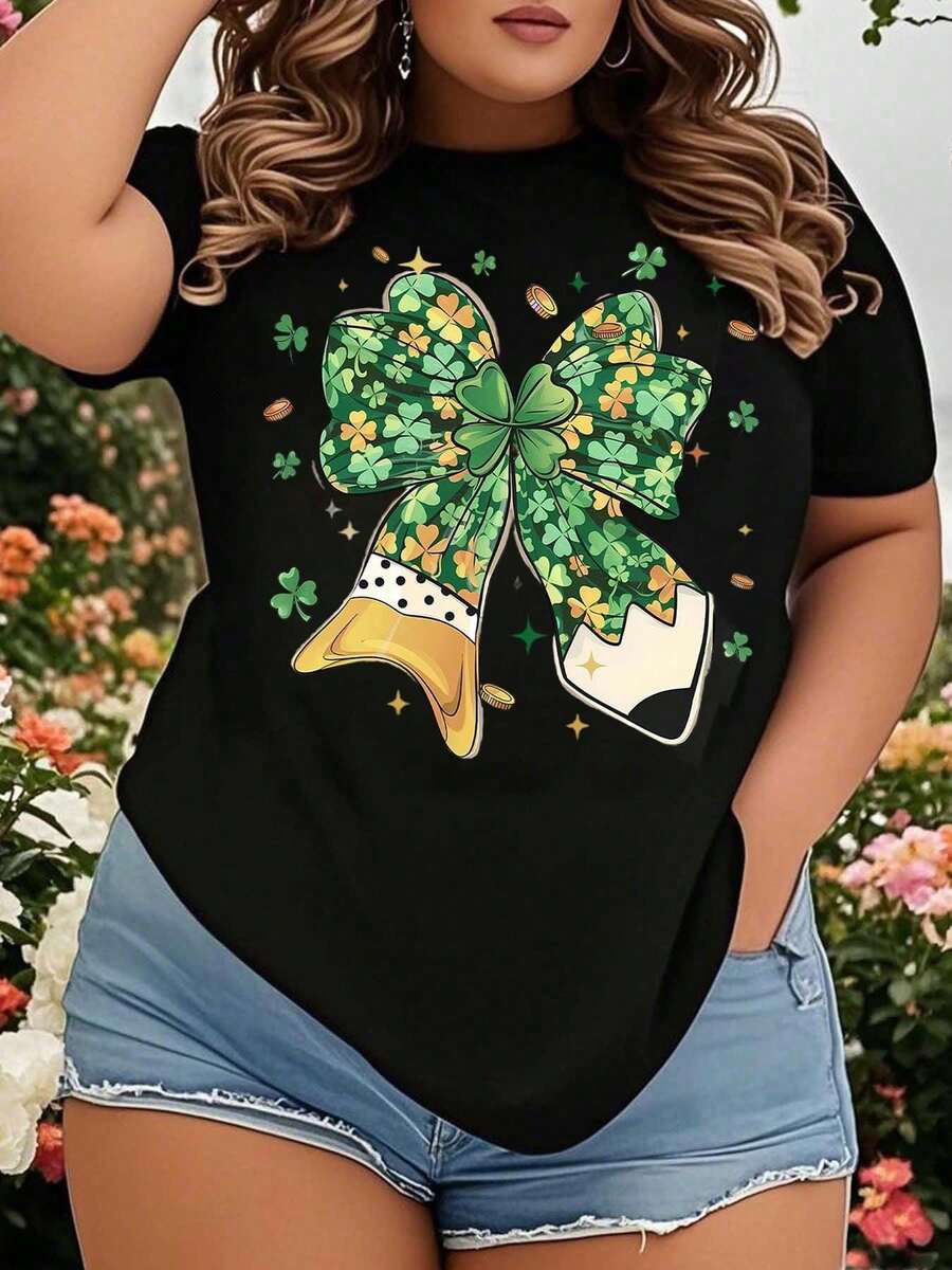 Anime Cotton Shirt For Men, St. Patrick's Day Shirt For Women In Plus Size With Lucky Clover, Bow And Shoe Design, Irish Festival Shirt For Celebrating St. Patrick's Day, Casual Clothing, Valentine's Day Gifts, Benito Bowl, Shirt, Men's Clothing, Men's, Women's Shirts, Blouses For Women, Valentine's Day, Men's Shirt, Men's Clothing, Men's Shirts, St. Patrick's Day - Black - View 1