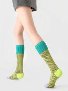 3双复古美式格子和千鸟格图案过膝袜，适合所有季节 - 彩色 - 查看 8