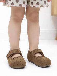 1 Pair Spring/Summer New Baby Flat Shoes, Solid Color Suede Design Princess Style Shoes, Unisex Toddler Solid Color Hook And Loop Casual Shoes Suitable For Outdoor Wear - Brown - View 2