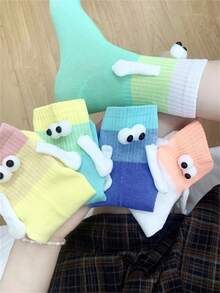 5 Pairs Cute Versatile Rainbow Gradient Handshake Best Friend Socks, Suitable For All Seasons - Multicolor - View 9