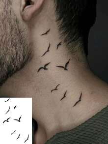 1张时尚可水洗草本鸟剪影颈部纹身贴纸，简约艺术防水贴花，小众氛围颈部和锁骨贴纸，可持续1-2周 - 黑色 - 查看 1