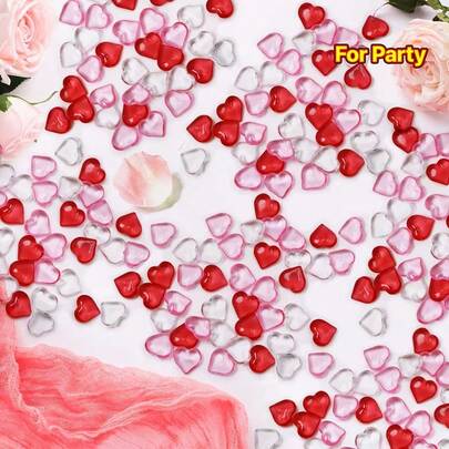 500个/包 小爱心桌面摆件，红白透明混合包装，适合情人节派对、爱情礼物、氛围装饰、年轻人礼物，塑料材质，适用于情人节和复活节