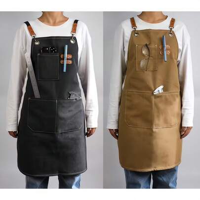 1pc Upgraded Thicker Polyester Canvas Work Apron, Adjustable Crossback Chef Apron With Metal Rivets And Hooks, Anti-Drop Pockets, 3 Pockets, Adjustable Strap, Suitable For Men And Women, For Cooking, Kitchen, Barbecue, Artists