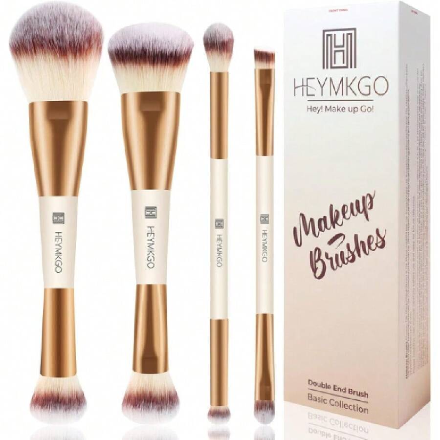 -Juego de 4 brochas de maquillaje de doble punta, para base, contorno, polvos, rubor, corrector, sombra de ojos, juego de brochas para líquidos, cremas y polvos para difuminar y pulir - albaricoque,41148456 - Multicolor - Ver 1