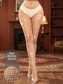 Women's Fashion Rhinestone Crystal Fishnet Socks Tight Pants, Ladies' Sexy High Elasticity Mesh Tights, Suitable For Daily Wear, Home Leisure, Outdoor, Commuting, Rave Parties, And Sexy Occasions, Stockings, Leggings - 無色 - 查看 4