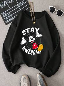 1pc Disney Mickey Mouse Playful Confidence Graphic Tween Boys Relaxed Sweatshirt, Skin-Friendly & Daily, Great For Weekend Outings & Casual Hangouts - 黑色 - 查看 2