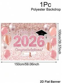 1pc Graduation Banner Background, Class Of 2026 Congrats Grad Pattern Backdrop, Pink Gold Background Cloth, Indoor Outdoor Wall Decor, Graduation Decorations 2026 High School College Party Supplies, Room Home Decor - Pink Gold - View 12