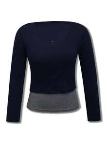 两件套：海军蓝半拉链长袖上衣和修身吊带背心，春季 - 藏蓝色 - 查看 6