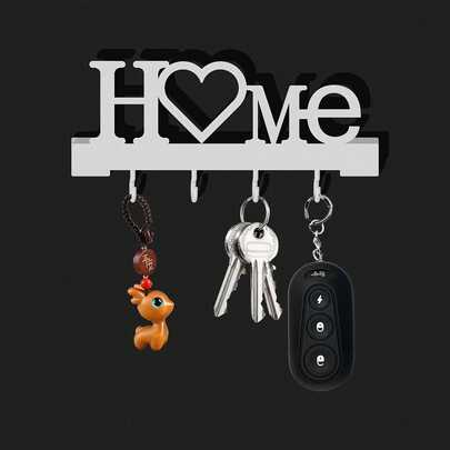 1pc Home Love Shaped Keyring Wall Mount Entryway Organizer With Hooks, No Drilling Required, Suitable For Living Room Home Decor