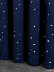 1 tấm rèm cửa bằng polyester in hình ngôi sao ánh kim, rèm cản sáng cho phòng ngủ, phòng khách, thích hợp sử dụng trong kỳ nghỉ. - Xanh đậm - Xem 3