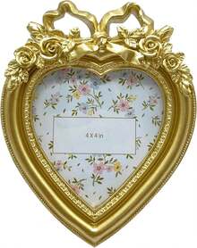 Heart Shaped Picture Frame, Vintage Style Resin Photo Frame, Antique Gold 4x4 Inch, Tabletop & Wall Decor - 金子 - 查看 1