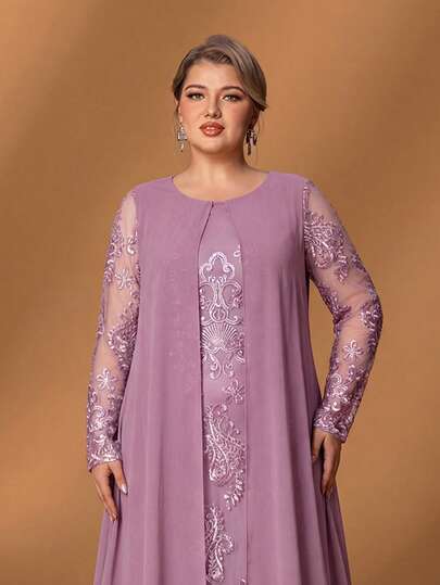 Faeriesty 大码优雅蕾丝刺绣长裙，适合婚礼和正式场合 | 飘逸设计，展现精致女性魅力，情人节佳选