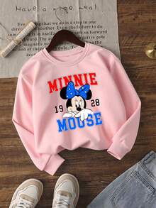 Disney 1 pieza Sudadera cuello redondo cálida de San Valentín para niñas: Estampado gráfico con lazo brillante "Ama como Jesús", excelente para uso diario y celebraciones del Día de San Valentín - Rosa - Ver 1