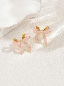 1 par de pendientes elegantes con lazo esmaltado, pendientes clásicos exquisitos y soñadores para mujeres [textura aleatoria] - corbata de moño - Ver 4