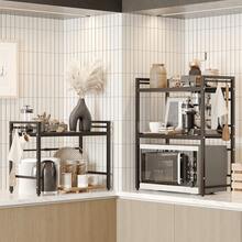 Expandable Microwave Shelf,3 Tier Microwave Stand With 8 Hooks,Air Fryer Shelf Stand,Microwave Oven Rack, Desktop Printer Shelf Rack, Bakers Rack,Kitchen Countertop Organiser Shelves - 3 Tier-black - View 6