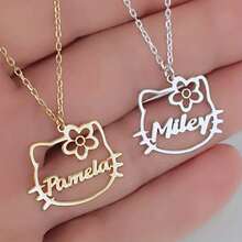 Customizable Name Cat Silhouette Pendant Necklace, Boho Style Adorable Animal Theme, Gender-Neutral Gift Jewelry – Perfect For Everyday And Party Wear - Multicolor - View 2