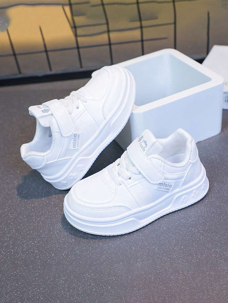 1 Pair Girls' New Student Skate Shoes, Non-Slip Soft Sole With Hook And Loop, Suitable For Spring And Autumn - White - View 1